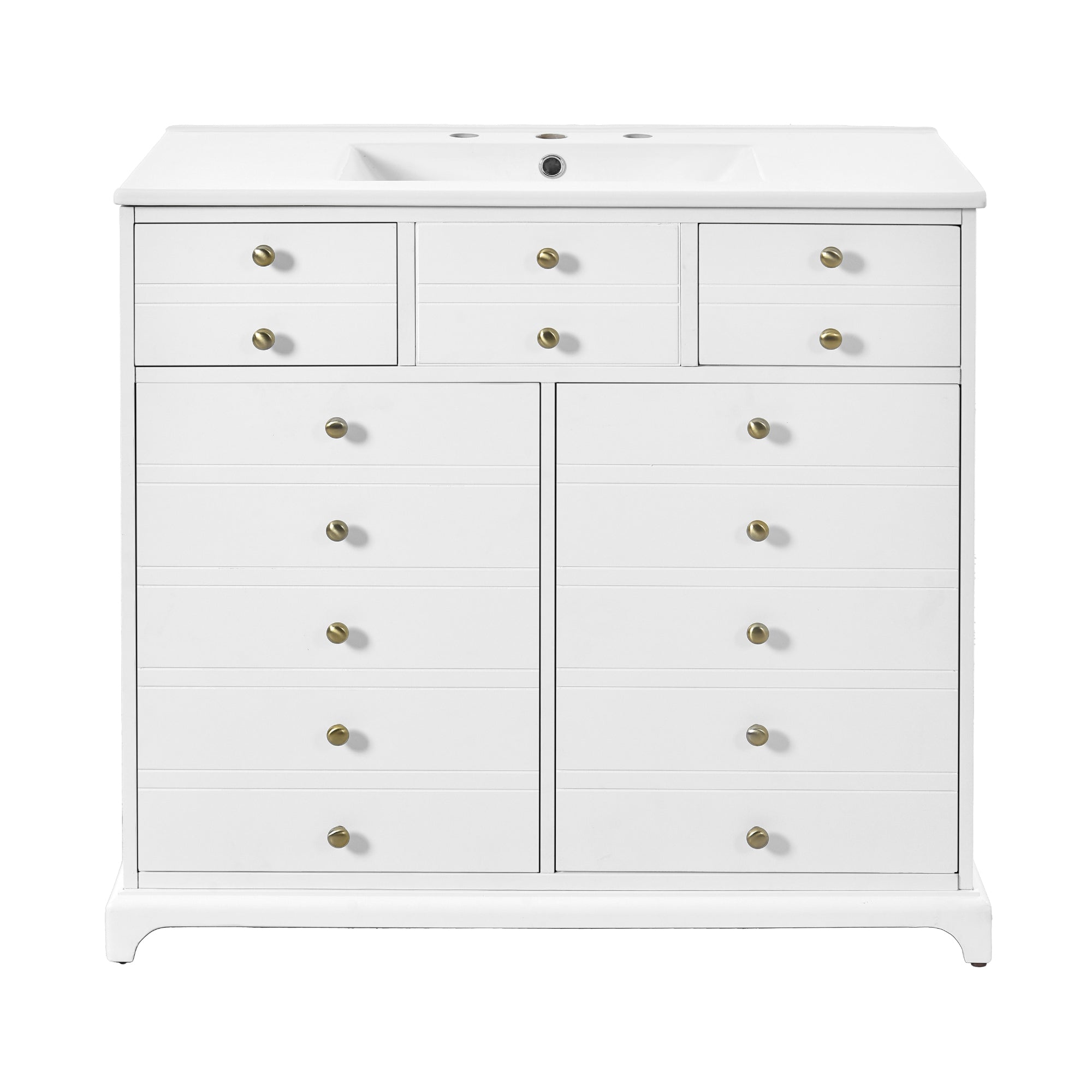 VanityFus 36-in White Bathroom Vanity Single Sink Combo with Ceramic Top Undermount 2 Soft Close Doors 2 Drawers